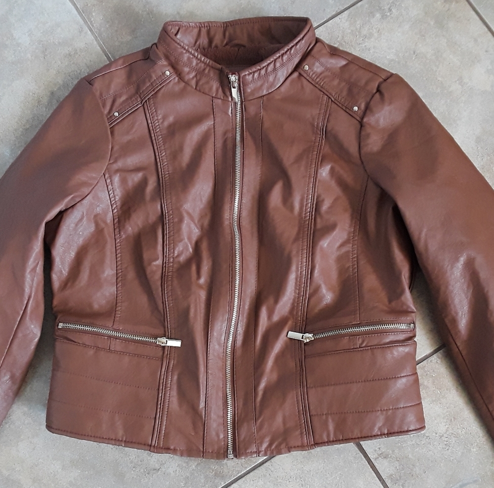 GUESS Women's Brown Moto Leather Jacket